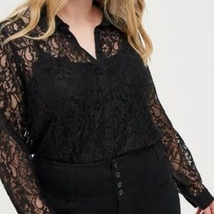 Torrid Madison Black Lace Long Sleeve Button Down Blouse Top 3X 22-24 New